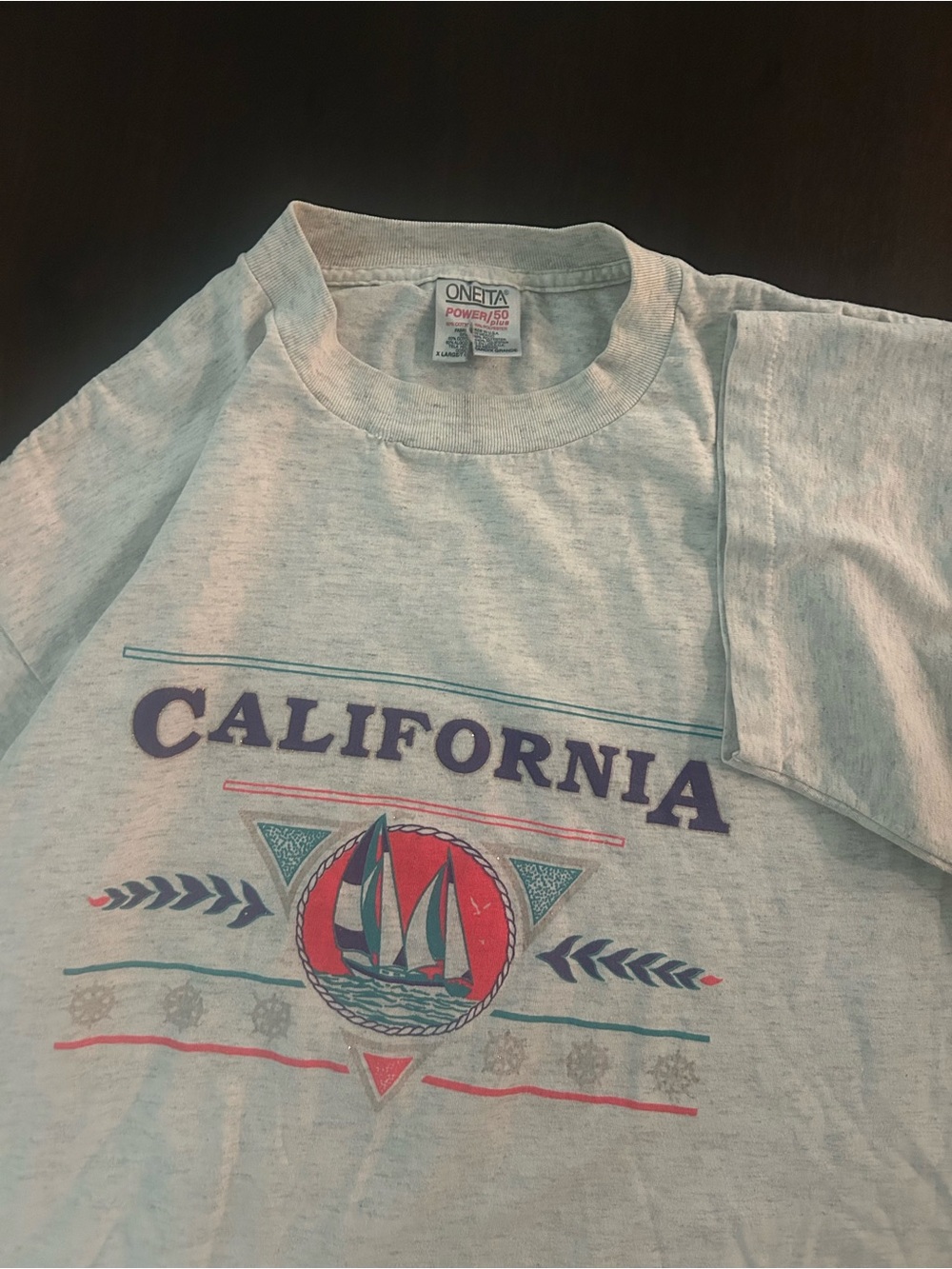 Vintage 90s Oneita Power 50 California Sailboat Graphic Single Stitch T Shirt XL
